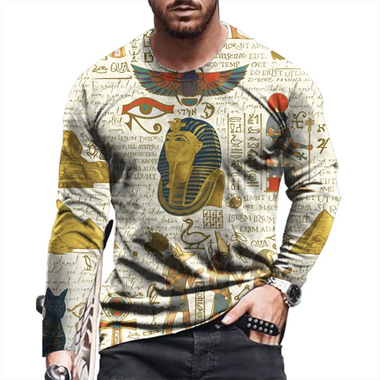 Ancient Egyptian 3D Print Autumn Men's O-Neck T-shirt Casual Long Sleeve Oversized Pullover Fashion Tops Streetwear Men Clothing