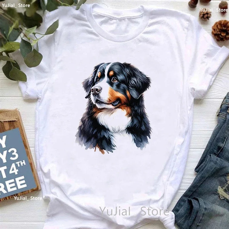 Bernese Mountain Dog Animal Printed T Shirt Women'S Clothing Funny White Tshirt Femme Summer Fashion T-Shirt Female Streetwear
