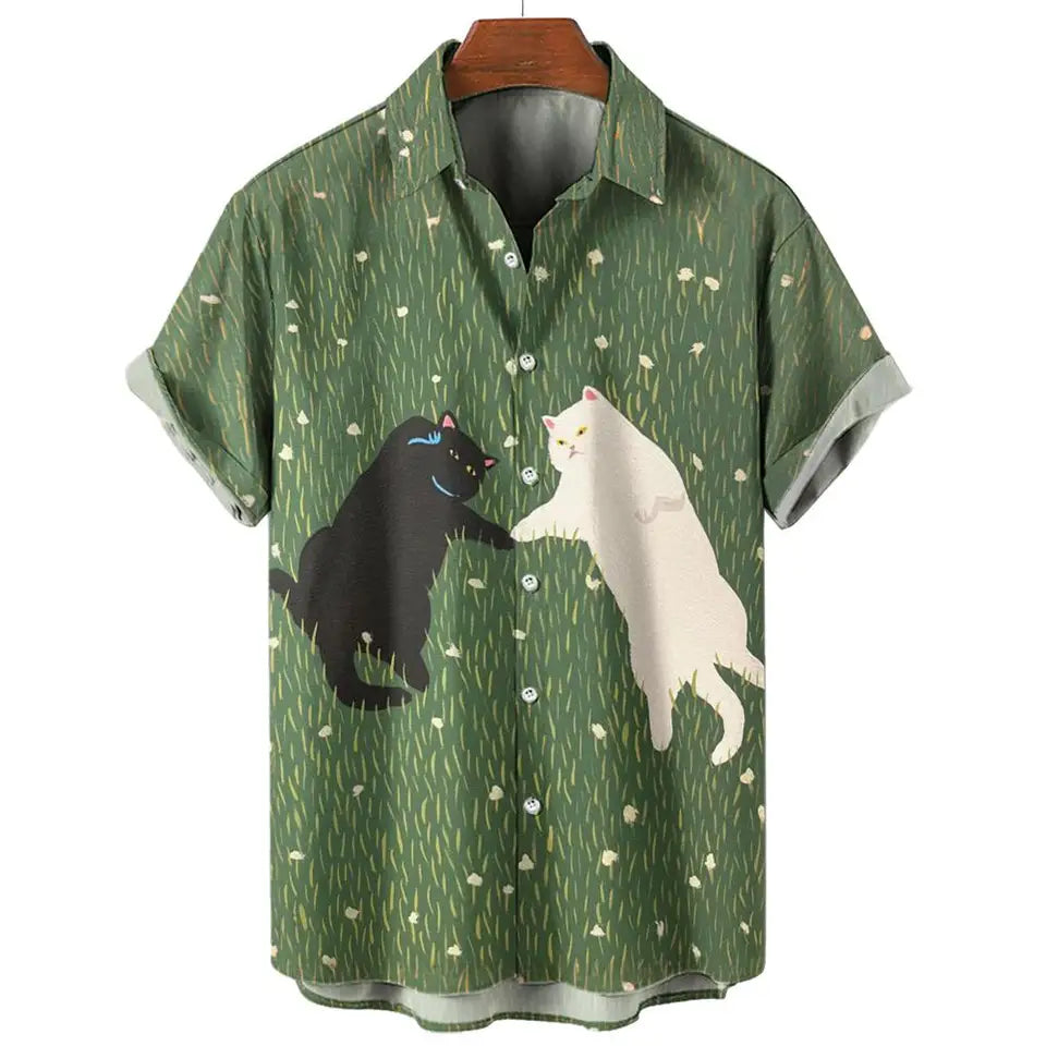 Anime Cat Graphic Shirts For MenCasual Men's Shirts Summer Oversized Tees Short Sleeve Tops Harajuku Streetwear Men's Clothing