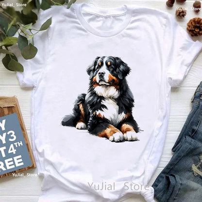 Bernese Mountain Dog Animal Printed T Shirt Women'S Clothing Funny White Tshirt Femme Summer Fashion T-Shirt Female Streetwear