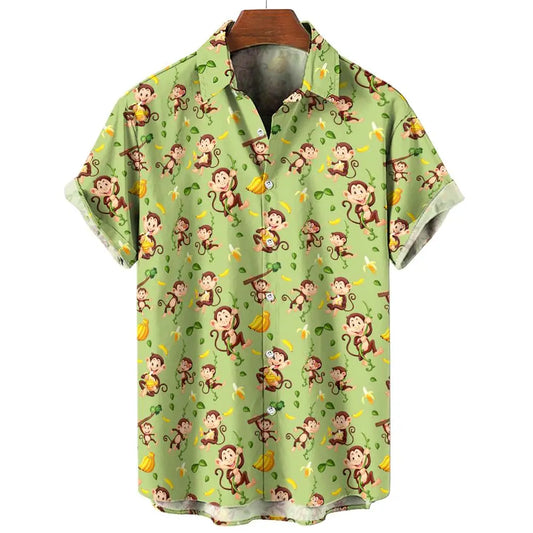 Casual Men's Shirts Anime Monkey Graphic Shirts For Men Oversized Tees Kawaii Short Sleeve Top Harajuku Streetwear Mens Clothing