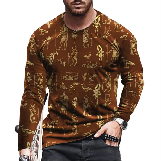 Ancient Egyptian 3D Print Autumn Men's O-Neck T-shirt Casual Long Sleeve Oversized Pullover Fashion Tops Streetwear Men Clothing