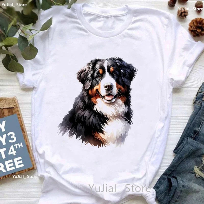 Bernese Mountain Dog Animal Printed T Shirt Women'S Clothing Funny White Tshirt Femme Summer Fashion T-Shirt Female Streetwear