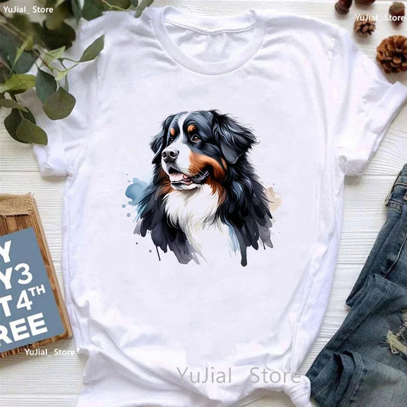 Bernese Mountain Dog Animal Printed T Shirt Women'S Clothing Funny White Tshirt Femme Summer Fashion T-Shirt Female Streetwear