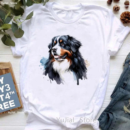 Bernese Mountain Dog Animal Printed T Shirt Women'S Clothing Funny White Tshirt Femme Summer Fashion T-Shirt Female Streetwear