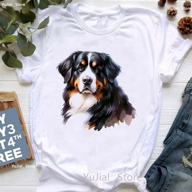 Bernese Mountain Dog Animal Printed T Shirt Women'S Clothing Funny White Tshirt Femme Summer Fashion T-Shirt Female Streetwear