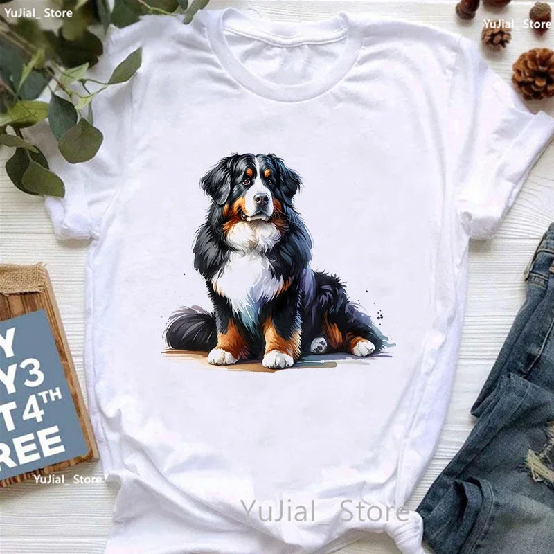 Bernese Mountain Dog Animal Printed T Shirt Women'S Clothing Funny White Tshirt Femme Summer Fashion T-Shirt Female Streetwear
