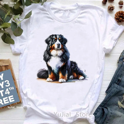 Bernese Mountain Dog Animal Printed T Shirt Women'S Clothing Funny White Tshirt Femme Summer Fashion T-Shirt Female Streetwear