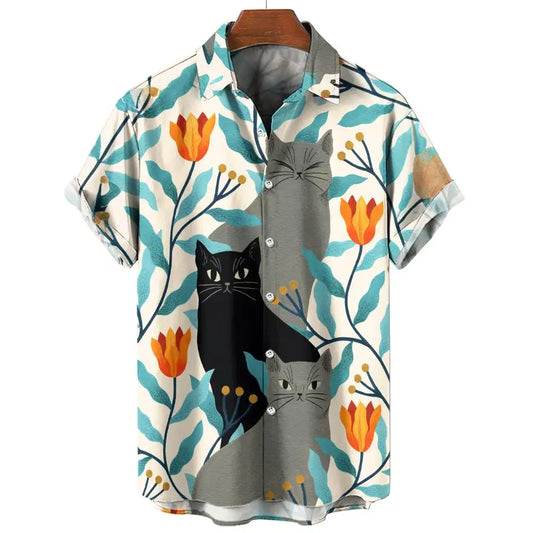 Anime Cat Graphic Shirts For MenCasual Men's Shirts Summer Oversized Tees Short Sleeve Tops Harajuku Streetwear Men's Clothing