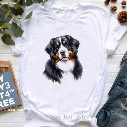 Bernese Mountain Dog Animal Printed T Shirt Women'S Clothing Funny White Tshirt Femme Summer Fashion T-Shirt Female Streetwear