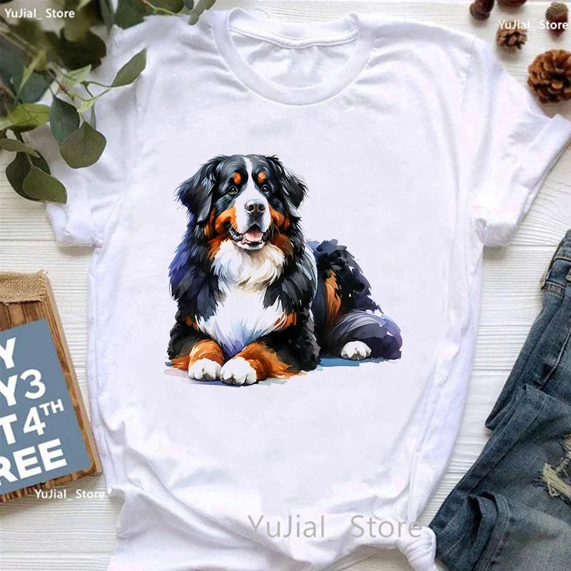 Bernese Mountain Dog Animal Printed T Shirt Women'S Clothing Funny White Tshirt Femme Summer Fashion T-Shirt Female Streetwear