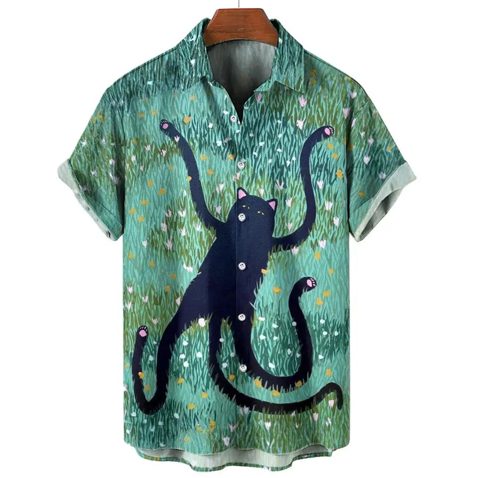 Anime Cat Graphic Shirts For MenCasual Men's Shirts Summer Oversized Tees Short Sleeve Tops Harajuku Streetwear Men's Clothing
