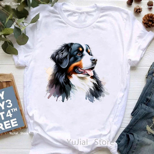 Bernese Mountain Dog Animal Printed T Shirt Women'S Clothing Funny White Tshirt Femme Summer Fashion T-Shirt Female Streetwear